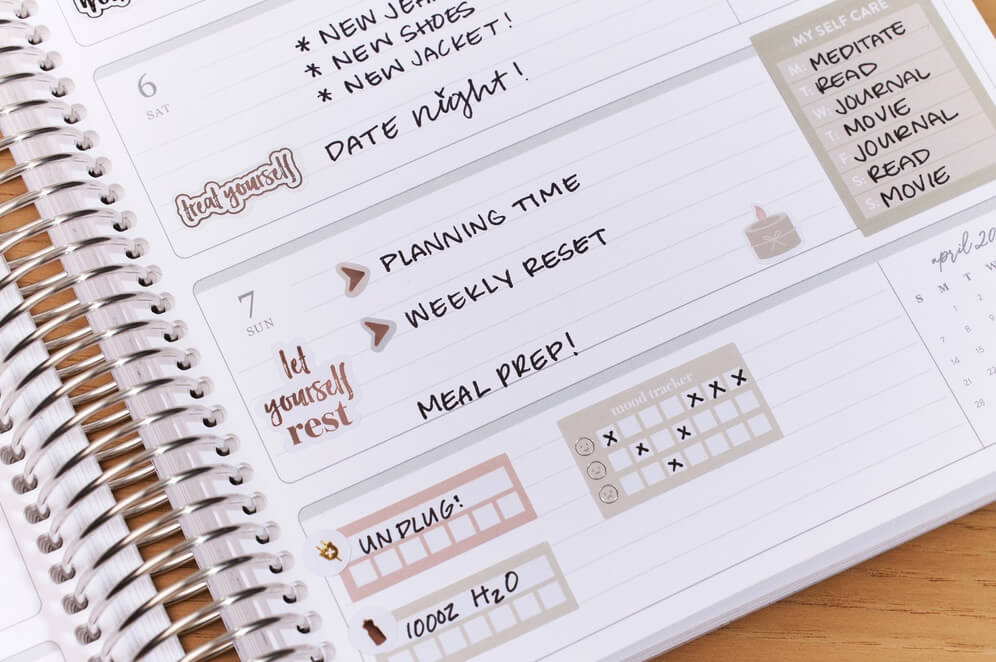 Open journal with colorful notes?>